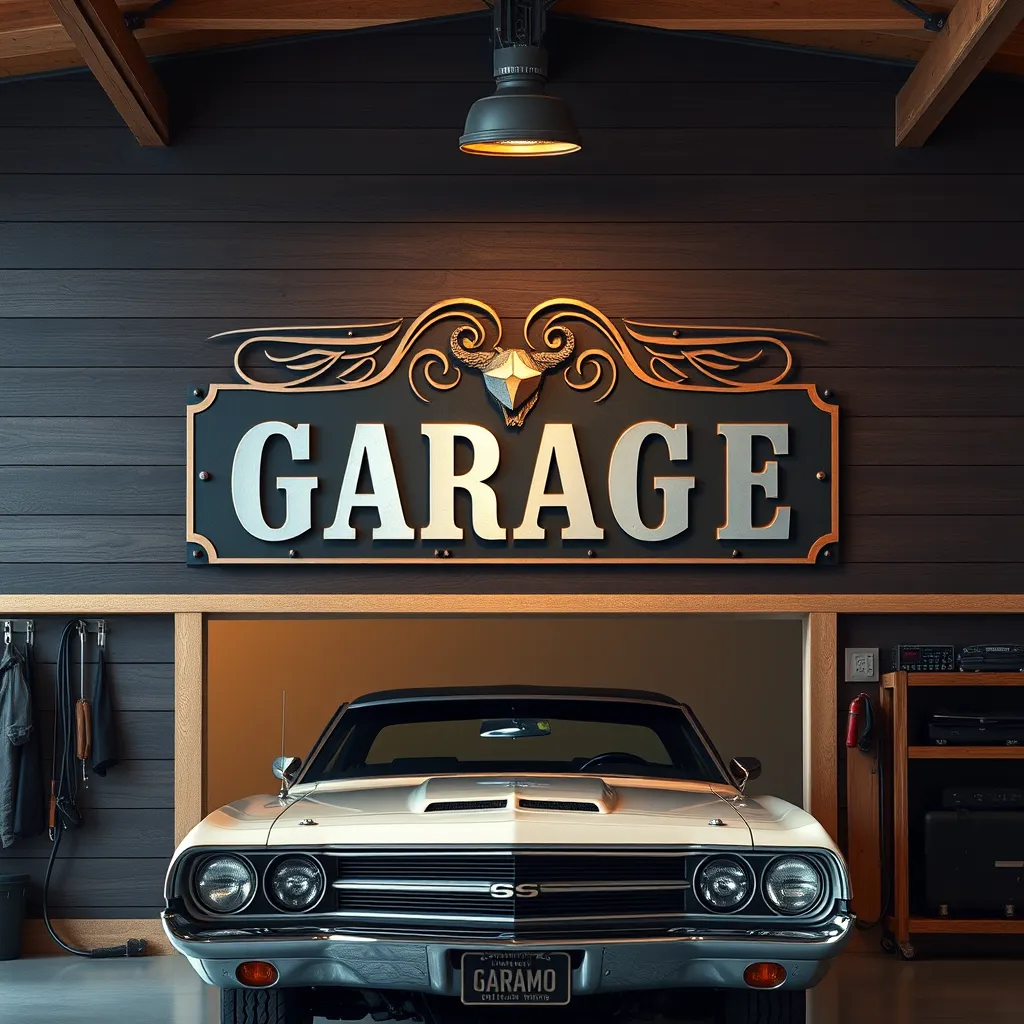 Metal car garage sign with custom name and year - Image 7